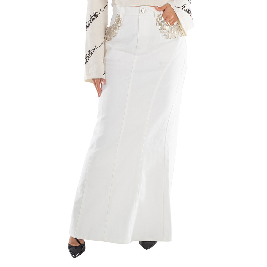 Ladies Pristine White Twill Maxi Skirt