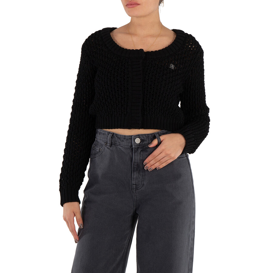 Black Chunky-Knit Cropped Cardigan