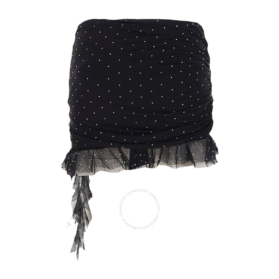 Rotate Birger Christensen Crystal-embellished Frilled Miniskirt In Black