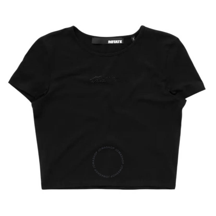 Rotate Birger Christensen Rotate Crystal Logo Cropped T-shirt In Black