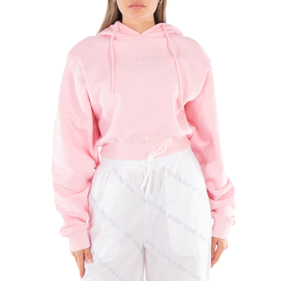 Ladies Almond Blossom Rhinestone-Studded Logo Cropped Hoodie