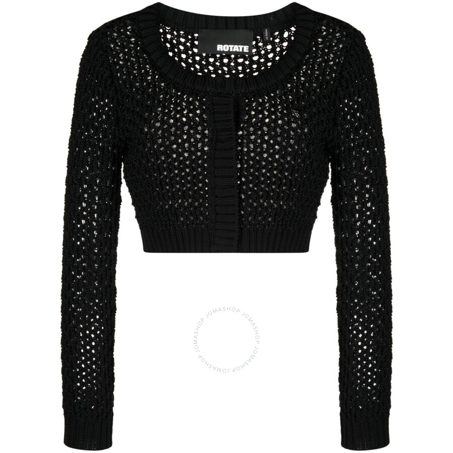 Rotate Birger Christensen Chunky-knit Cropped Cardigan In Black