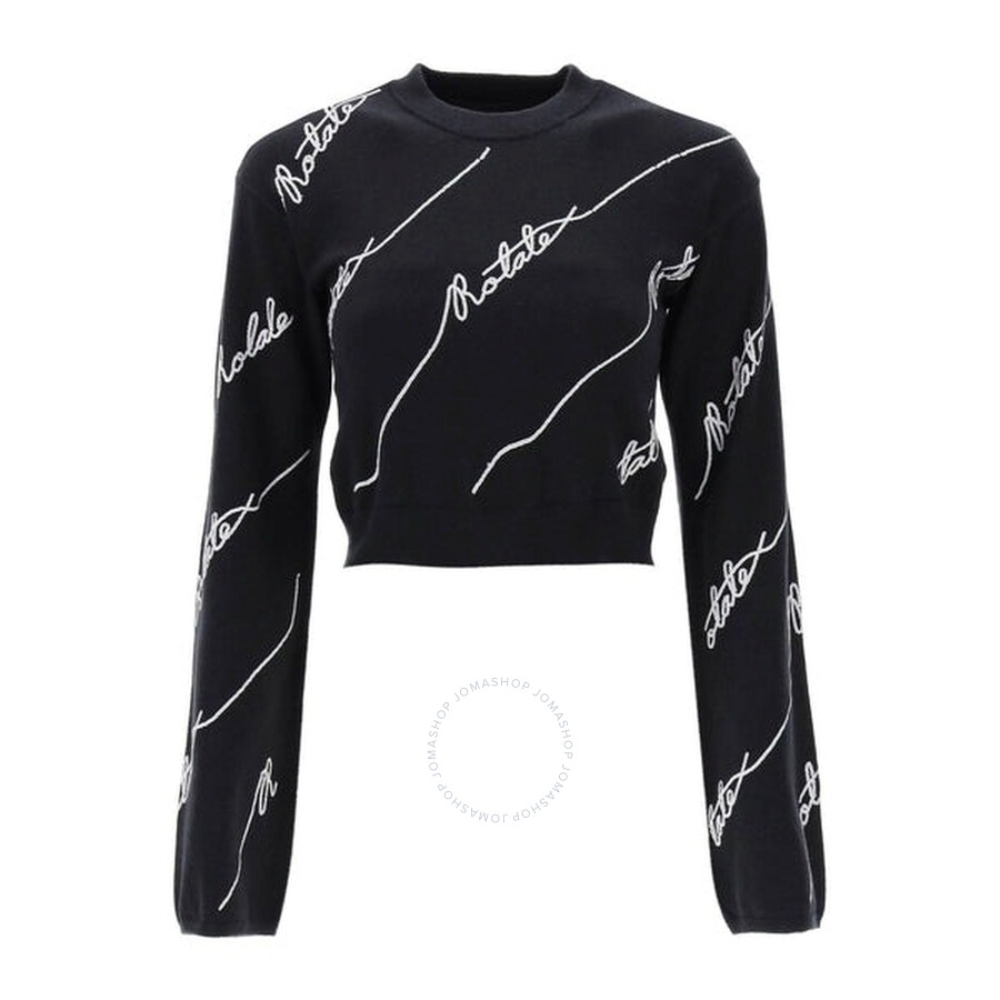 Rotate Birger Christensen Rotate Sequined Logo Cropped Sweater In Black