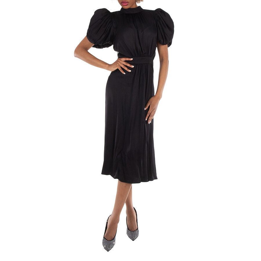 Ladies Black Puff Sleeve Midi Dress