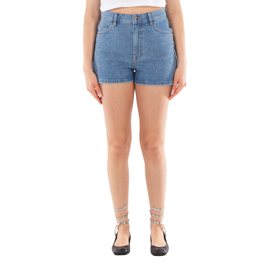 Ladies Light Blue Denim Rhinestone Denim Shorts