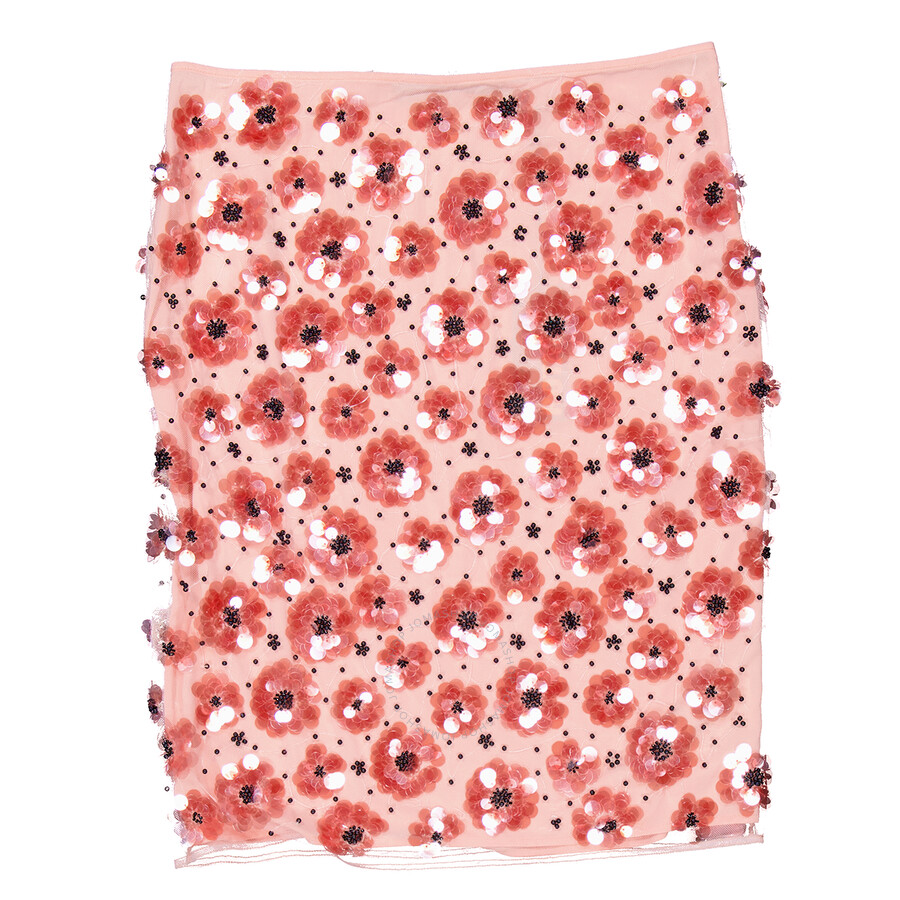 Rotate Birger Christensen Ladies Peachskin Flower Sequins Skirt In Orange