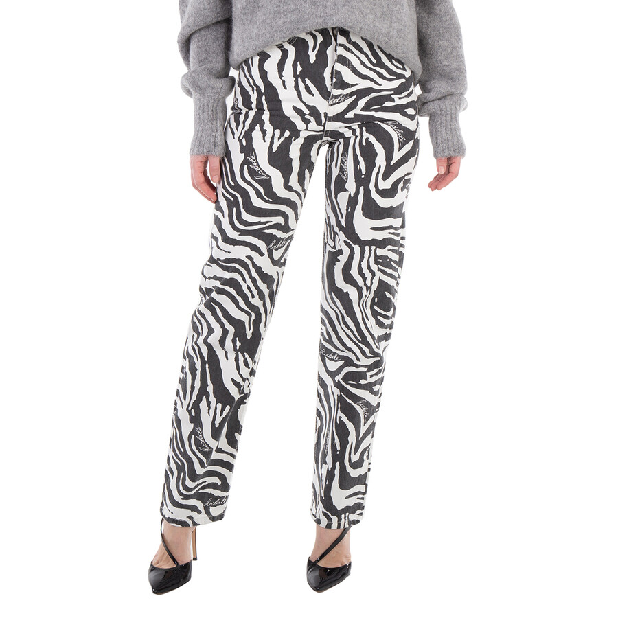 デニム・ジーパン ROTATE Women Denim Pants 1145022930 Blurry Snow Leopard Gree Rotate Printed Straight Zebra Jeans, Waist Size 24