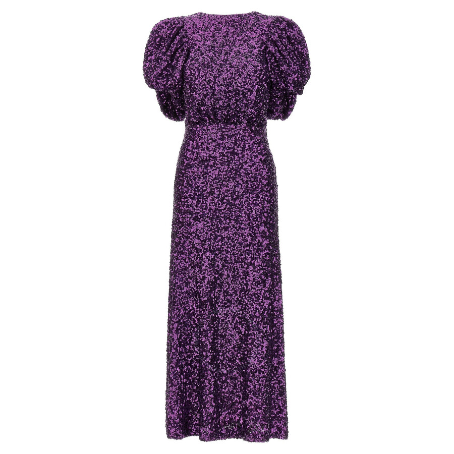 Rotate Birger Christensen Puff-sleeve Sequinned Maxi Dress In Purple
