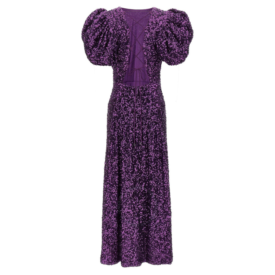 Rotate Birger Christensen Puff-sleeve Sequinned Maxi Dress In Purple