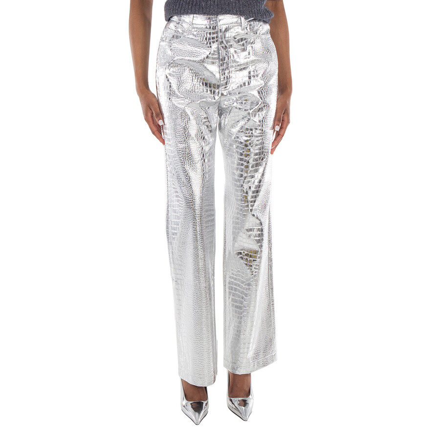 Ladies Silver Embossed Crocodile Skin Effect Trousers