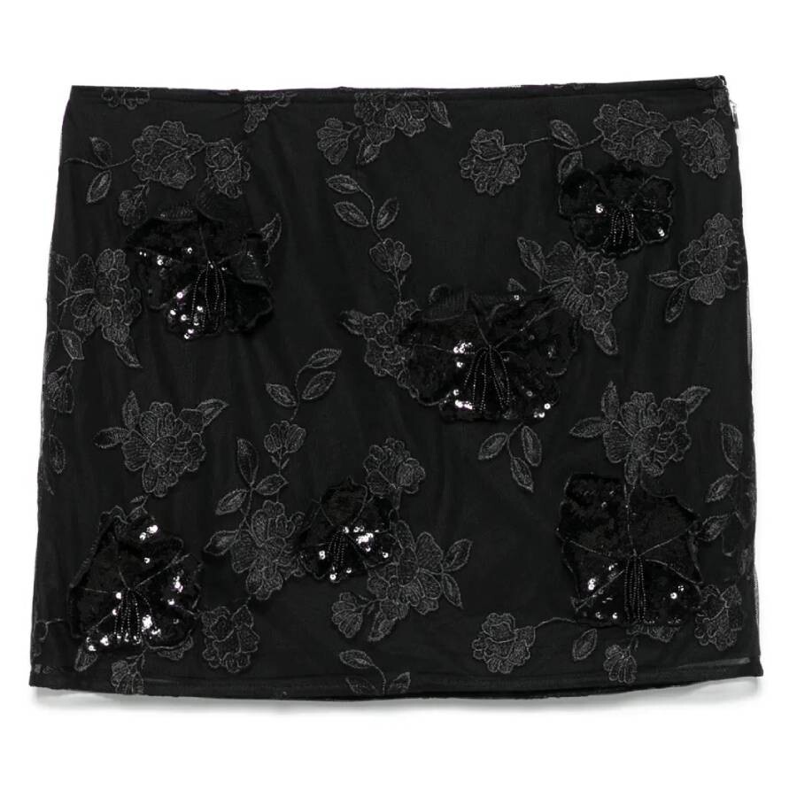 Mesh Flower Embroidered Mini Skirt