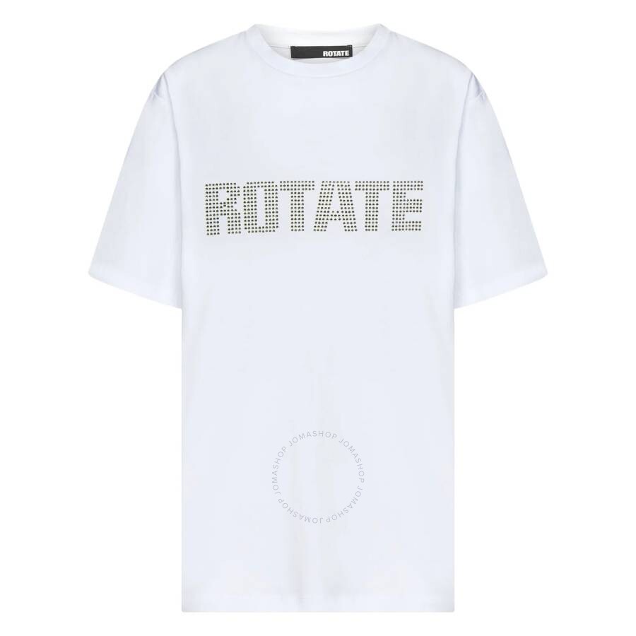 Rotate Birger Christensen Rotate Rhinestone Logo Aster Cotton T-shirt In White