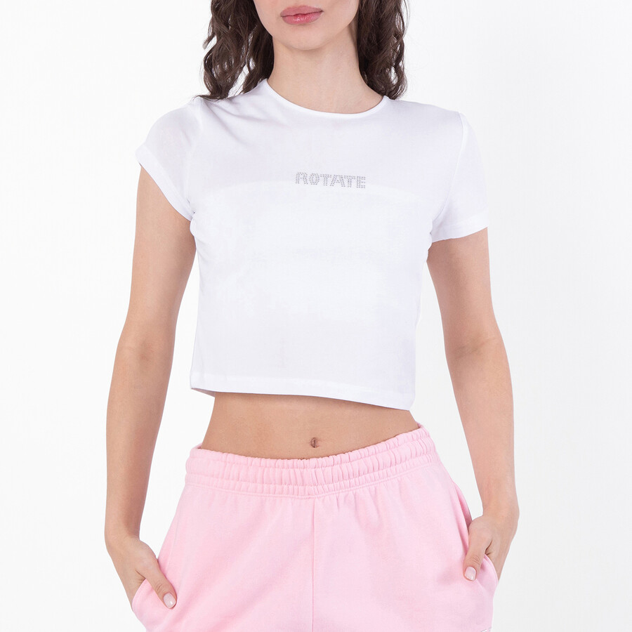 Womens Cropped Logo Tee, Brand Size 36 ( US Size 2 )