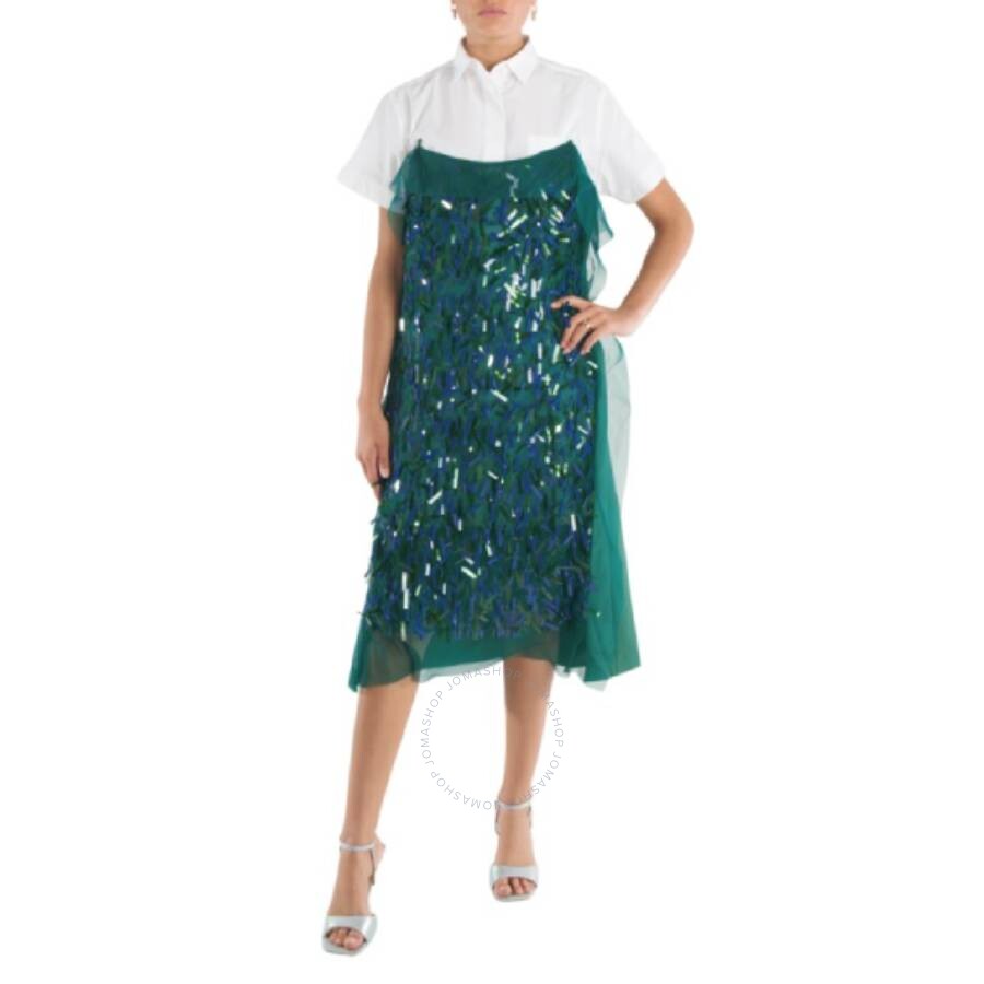 Sacai Ladies Green Spangle Embroidery Dress In Green