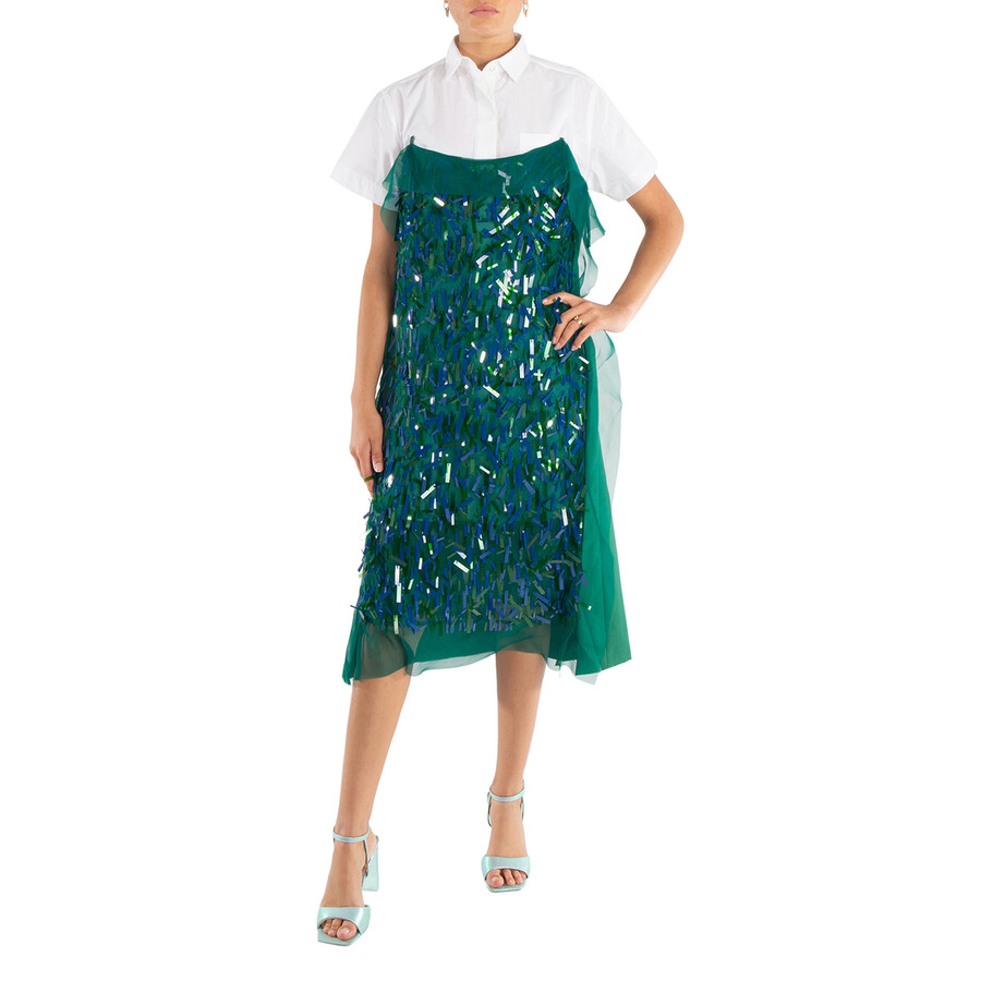 Ladies Green Spangle Embroidery Dress