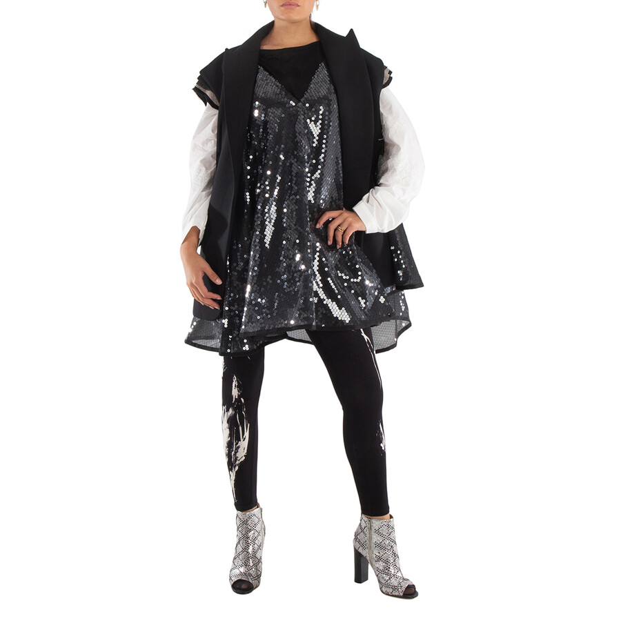 Ladies Layered Blazer Vest With Sequined Dress, Brand Size 2 (Medium)