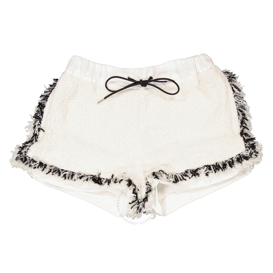 Sacai Tweed Contrast-trim Drawstring Shorts In White