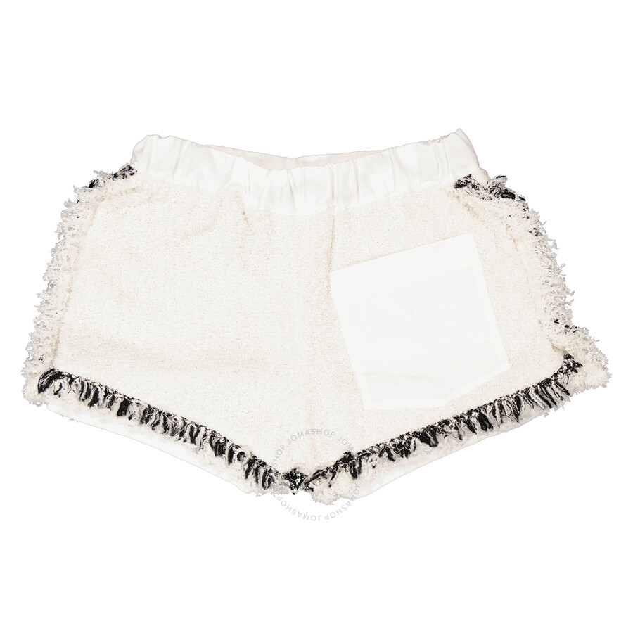 Sacai Tweed Contrast-trim Drawstring Shorts In White