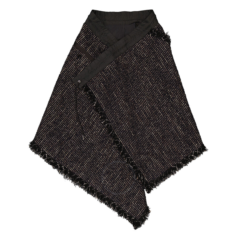 Sacai Ladies Tweed Asymmetric Midi Skirt In Beige