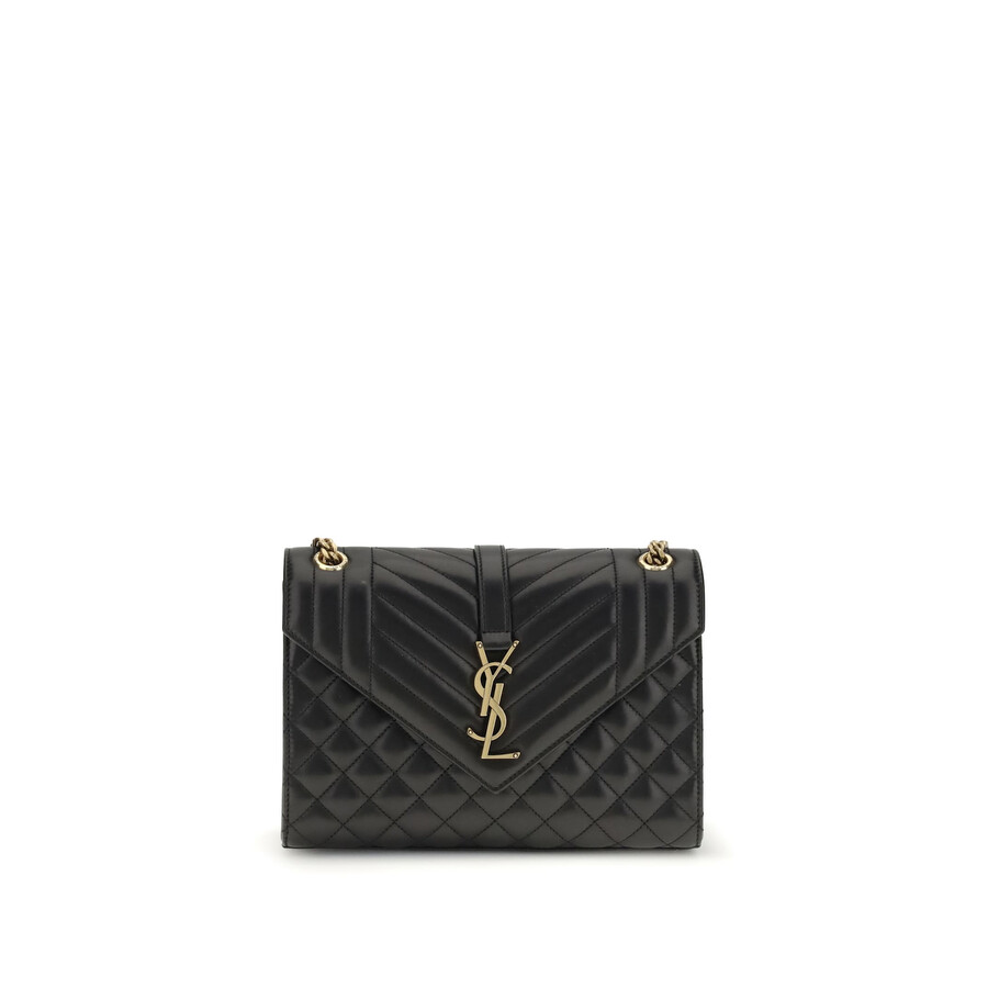 Saint Laurent Black Matelasse Lambskin Medium Envelope Bag In Black