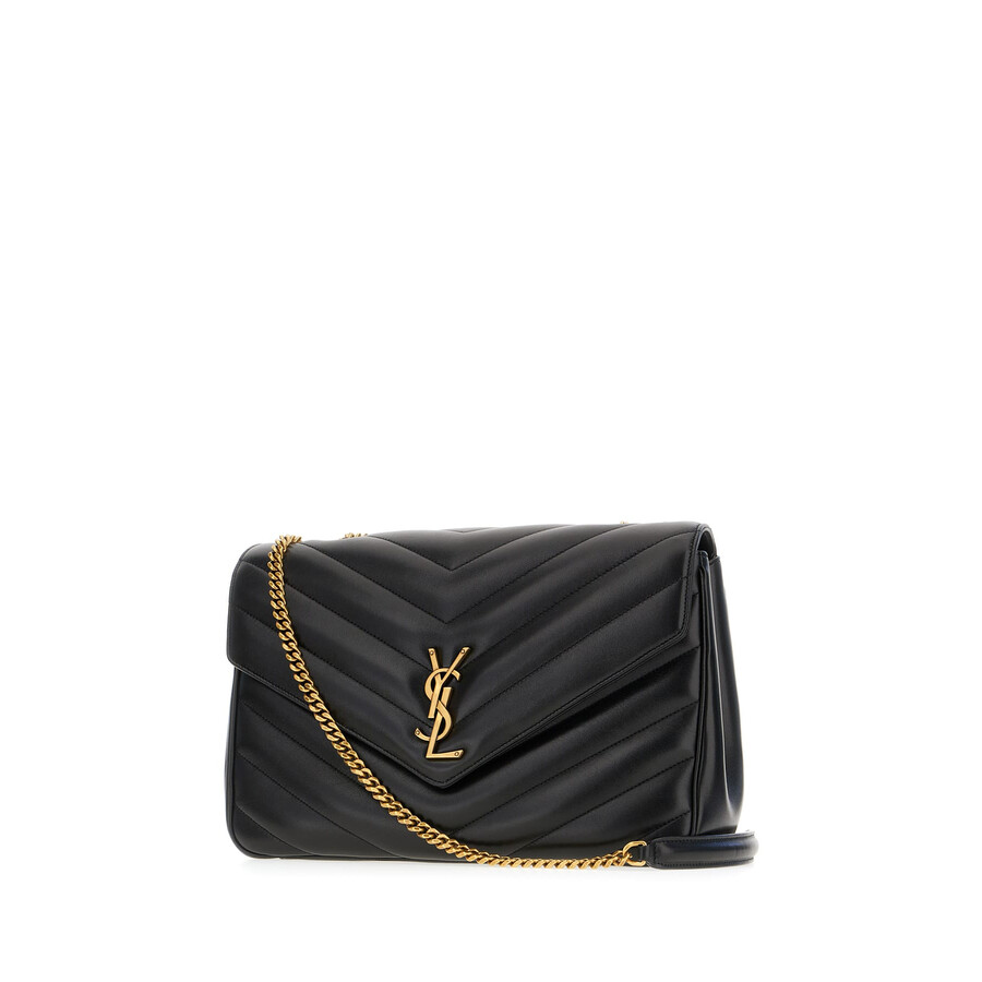 Saint Laurent Black Nappa Leather Large Loulou Shoulder Bag In Black