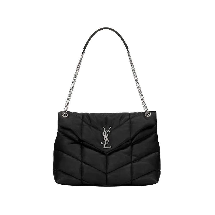 Saint Laurent Lou Puffer Medium Ysl Shoulder Bag In Quilted Leather In Black