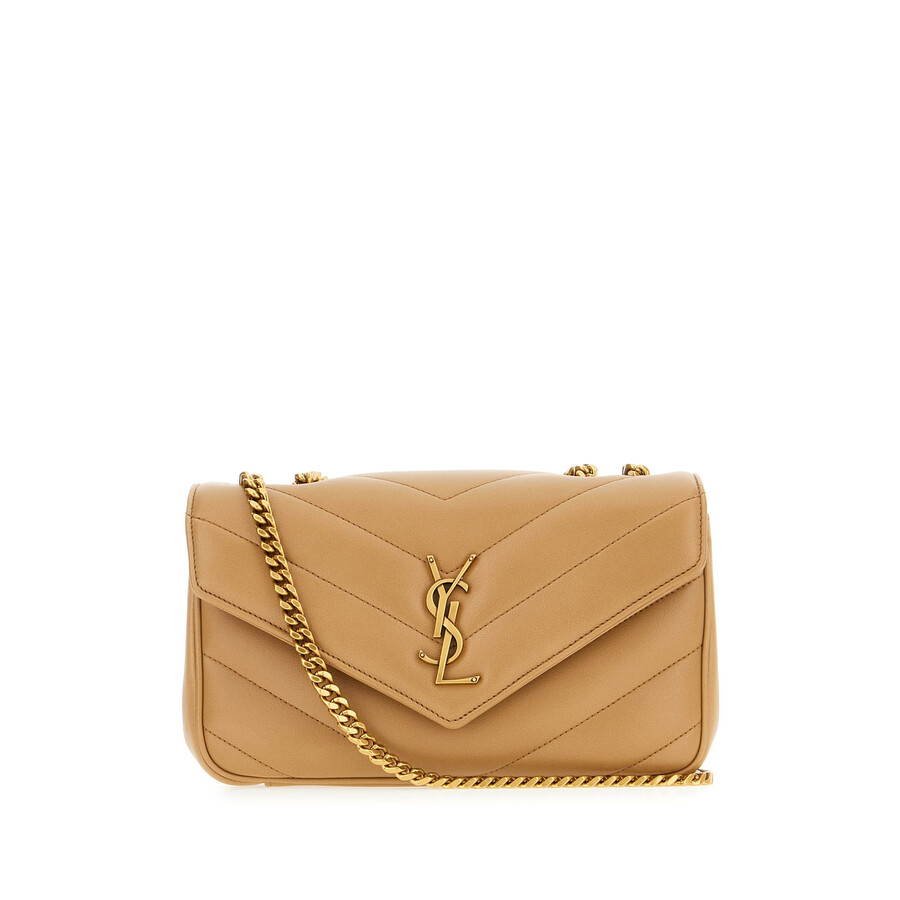 Saint Laurent Cappuccino Nappa Leather Small Loulou Shoulder Bag In Brown