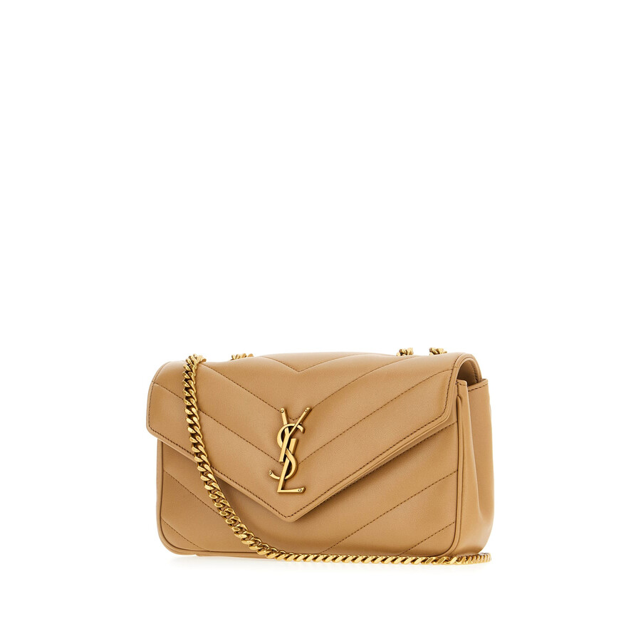 Saint Laurent Cappuccino Nappa Leather Small Loulou Shoulder Bag