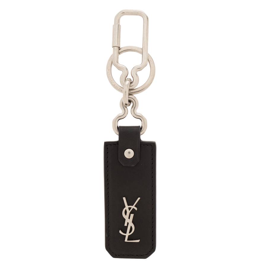 Saint Laurent Cassandre Leather Keyring In Black In ["black"]