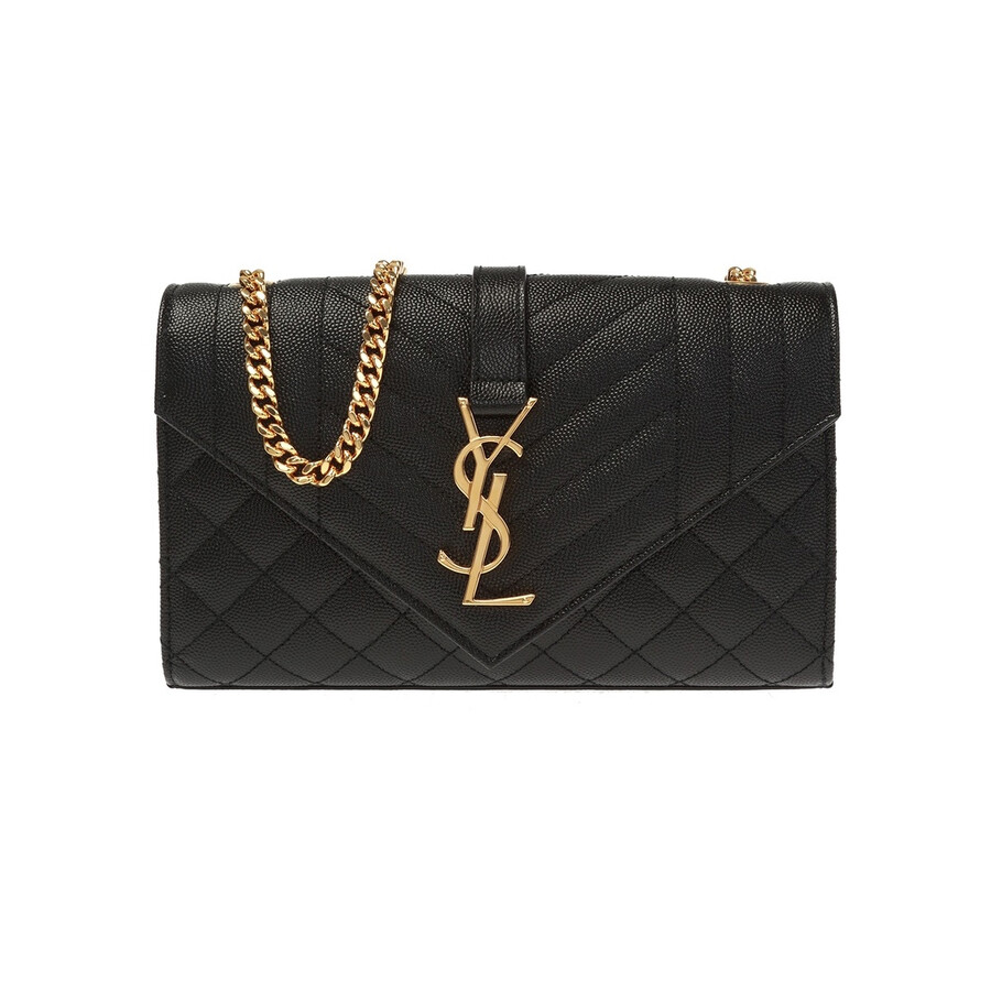 Saint Laurent Ladies Envelope Quilted Shoulder Bag In Black In Black