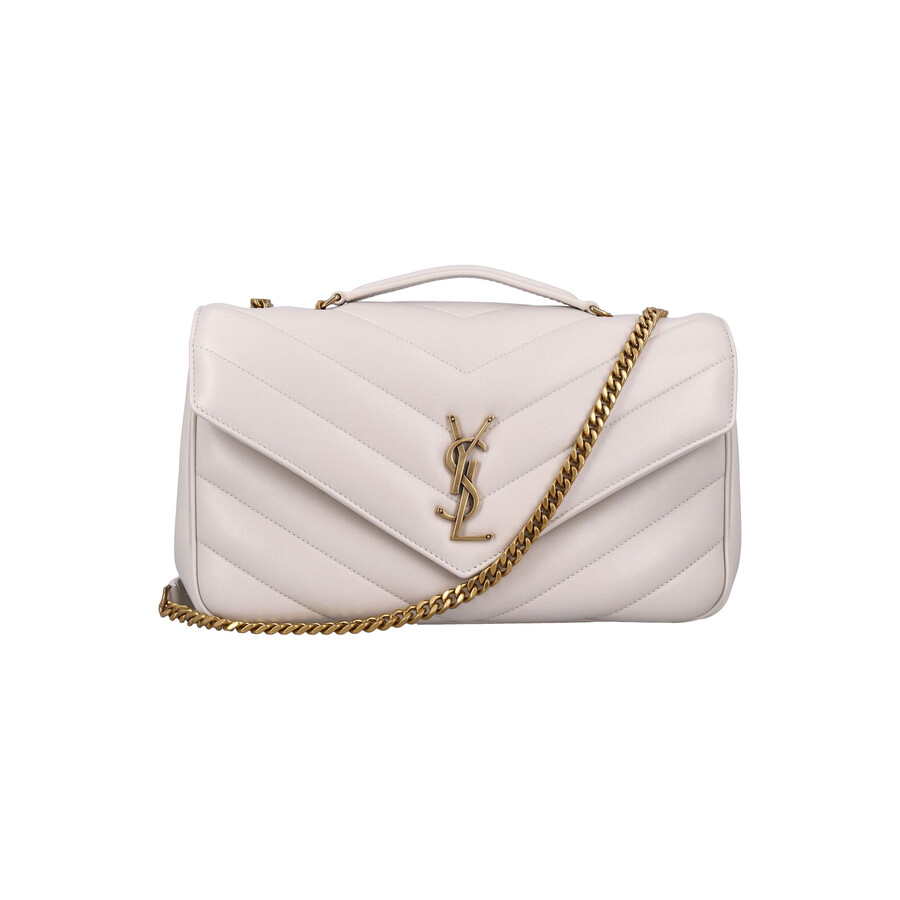 Saint Laurent Quilted Medium Shoulder Bag With Sliding Chain In White
