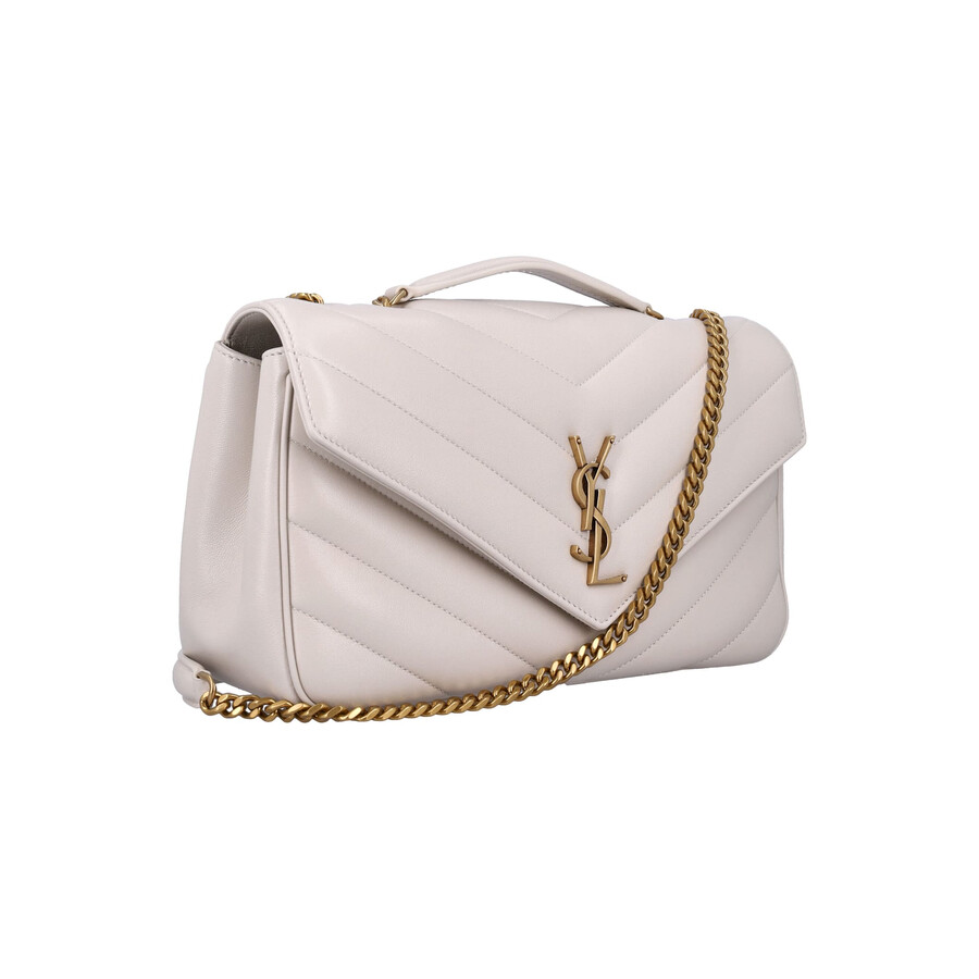 Saint Laurent Quilted Medium Shoulder Bag With Sliding Chain In White