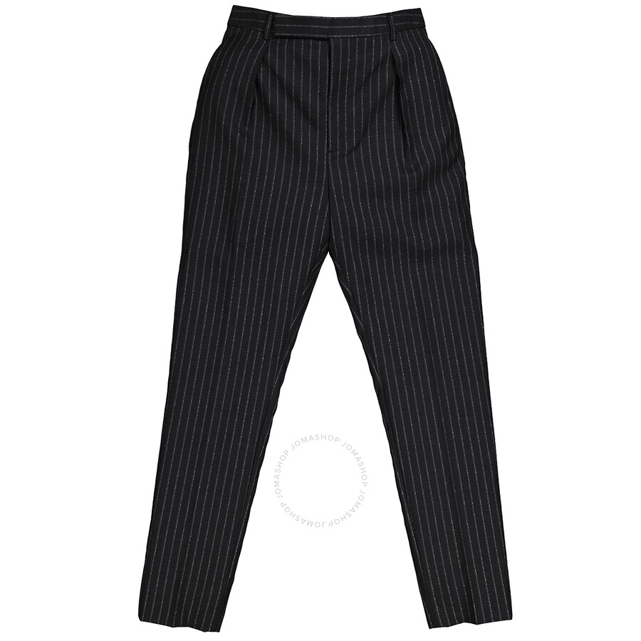 Shop Saint Laurent Pinstripe High-waisted Trousers In Black