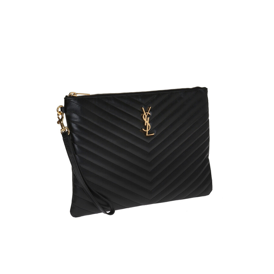 Saint Laurent Quilted Clutch Bag In Black
