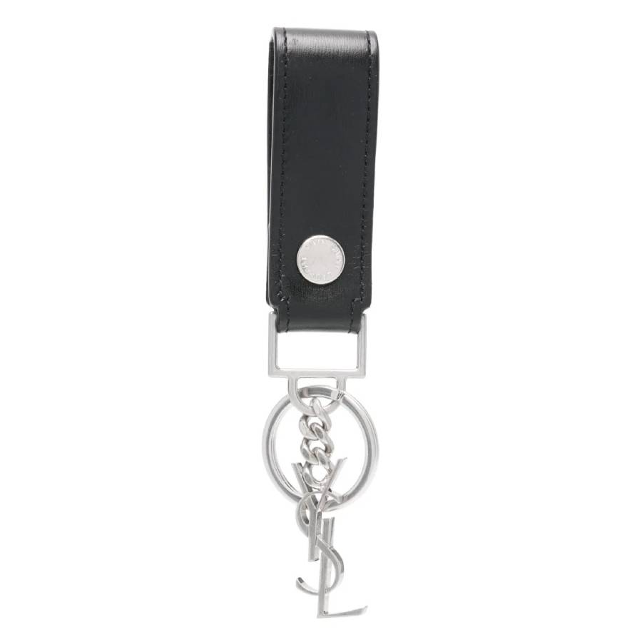 Saint Laurent Smooth Leather Cassandre Key Ring In ["black"]
