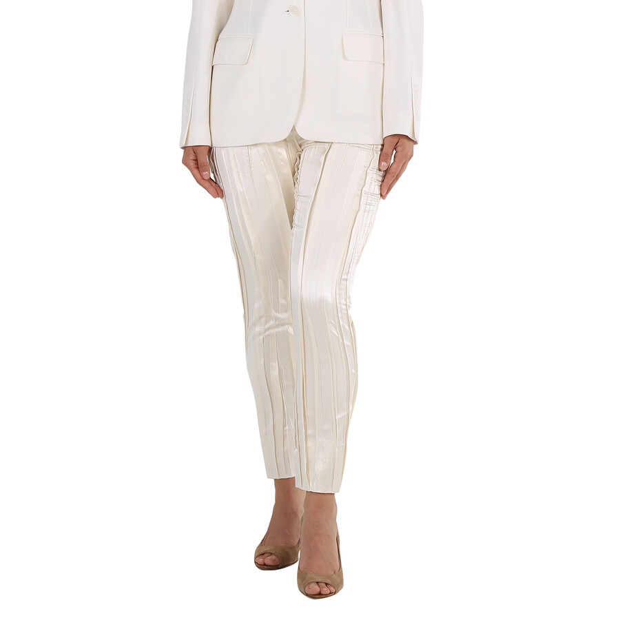 White Crinkle-Effect Tailored Trousers