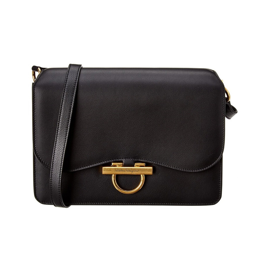 Salvatore Ferragamo Black Ladies Joanne Leather Shoulder Bag 21H346