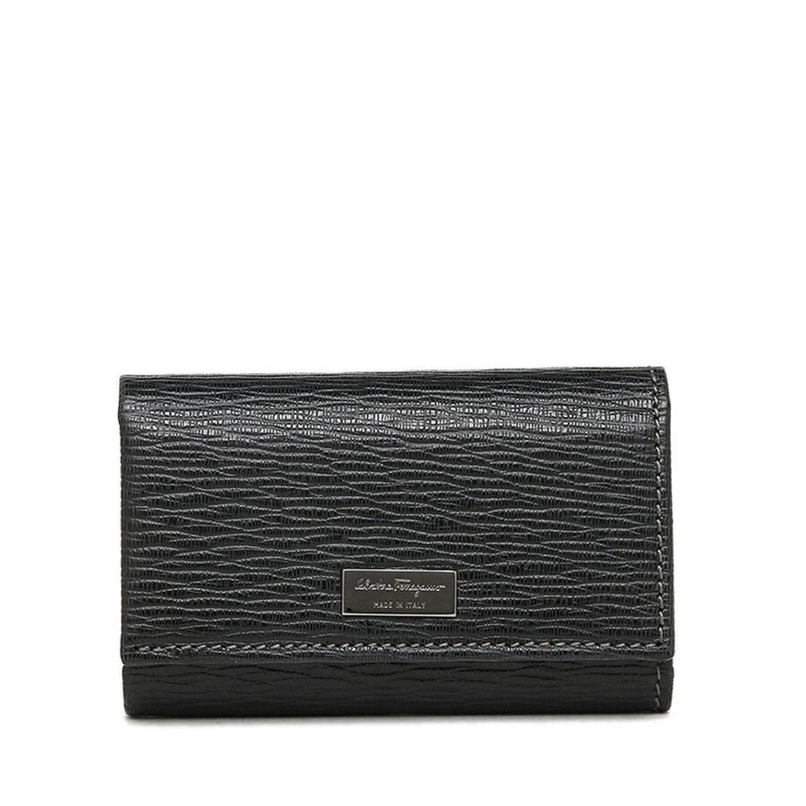 Ferragamo Salvatore Ferragamo Black Leather Revival 6 Hook Key Case