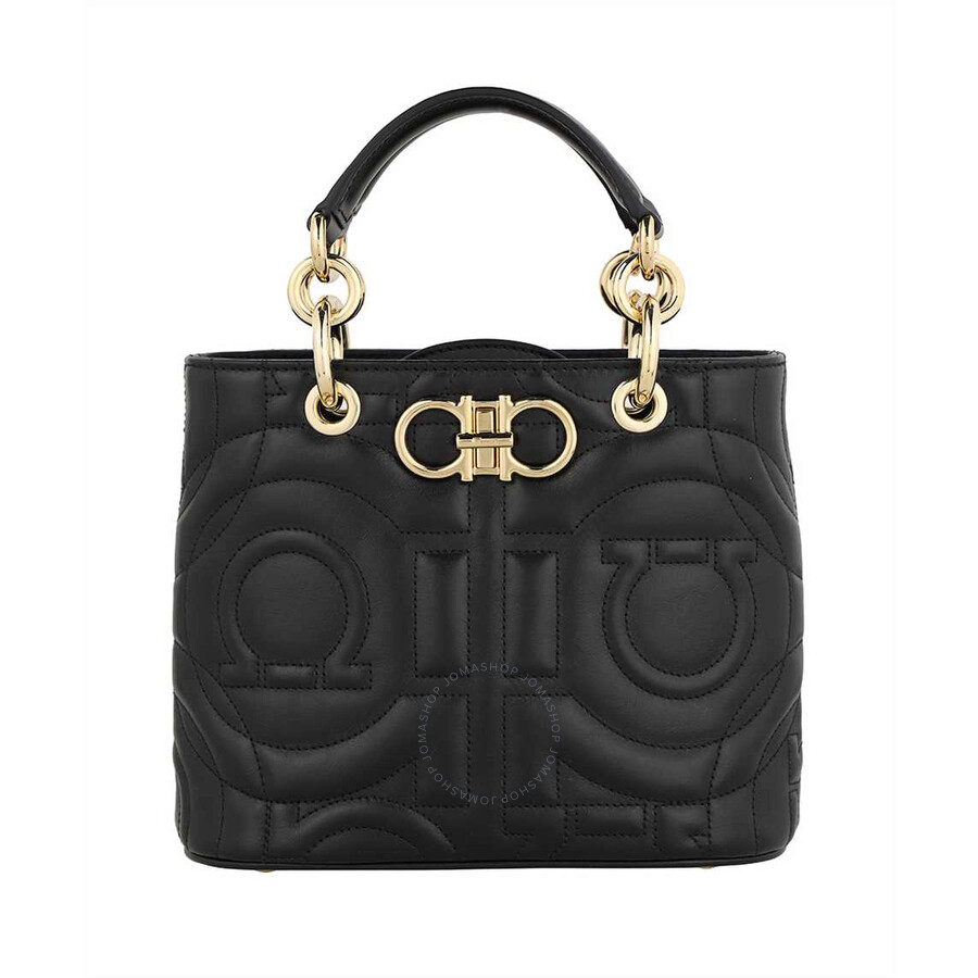 Ferragamo Salvatore Ferragamo Black Quilted Gancini Top Handle Bag