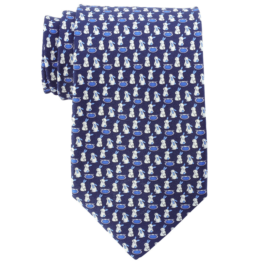 Ferragamo Salvatore Ferragamo Blue Bunny Print Silk Twill