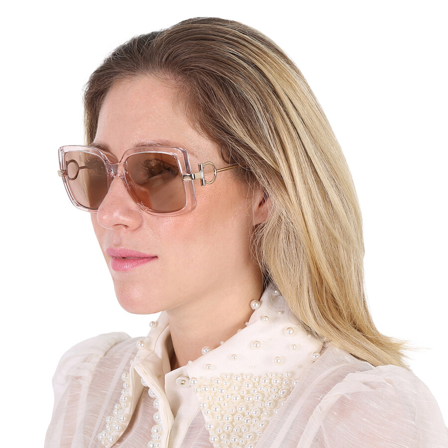 Ferragamo Salvatore  Brown Square Ladies Sunglasses Sf913s 290 55 In Brown / Nude
