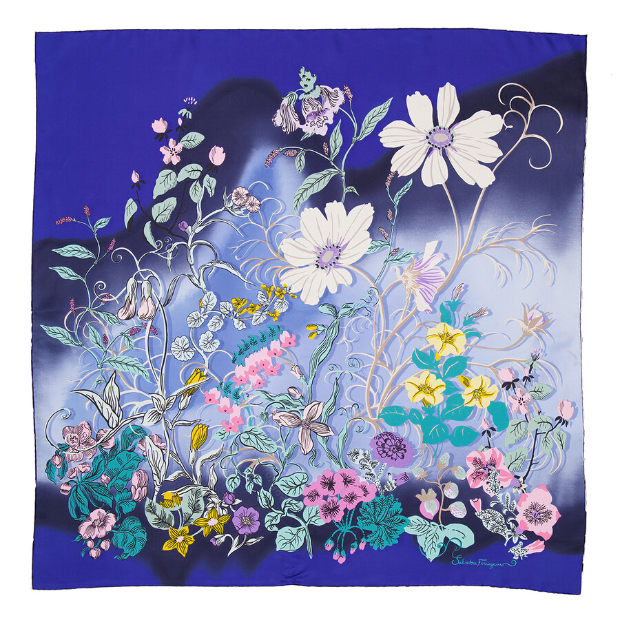 Ferragamo Corisia Print Silk Twill Band In Blue