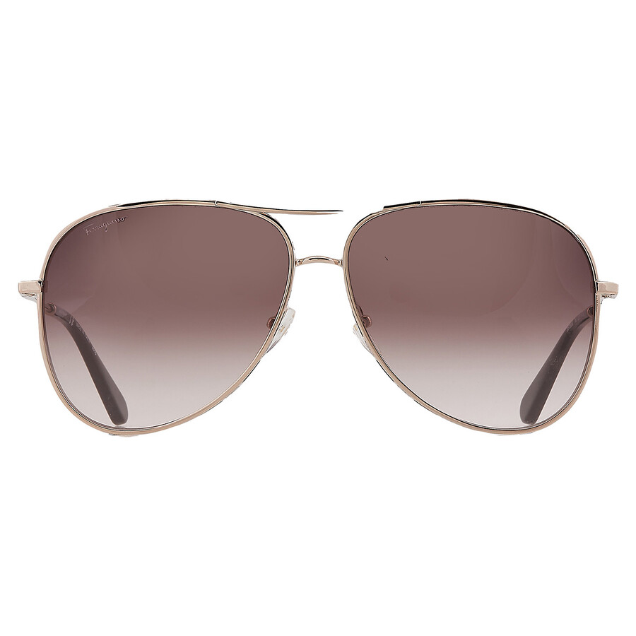 Ferragamo Salvatore  Dark Brown Gradient Pilot Ladies Sunglasses Sf268s 786 62 In Rose Gold/black