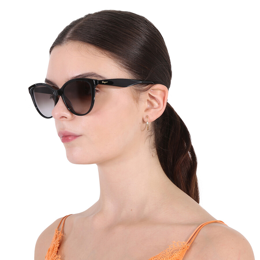 Ferragamo Salvatore Grey Gradient Cat Eye Ladies Sunglasses Sf1073s 001 54 In Black / Grey