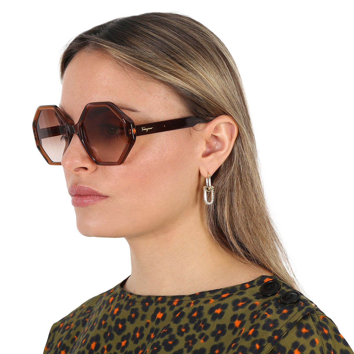 Shop Grey Gradient Geometric Ladies Sunglasses SF1070S 210  display picture 1