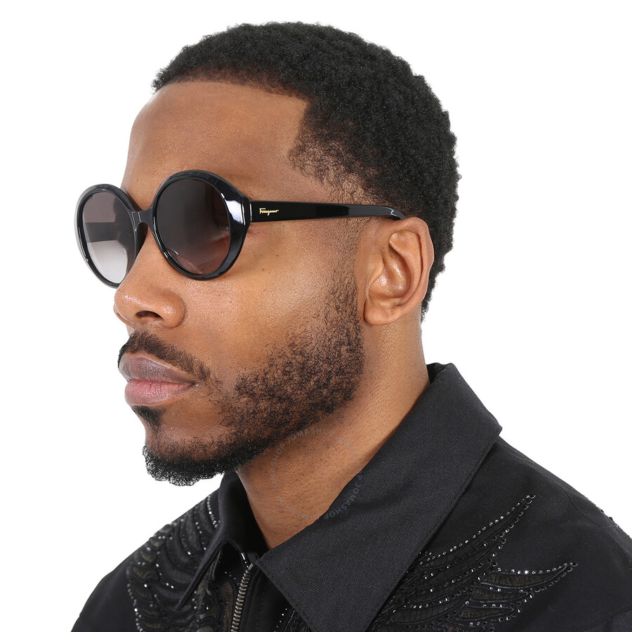 Ferragamo Salvatore  Grey Gradient Round Men's Sunglasses Sf1067s 001 57 In Black / Grey
