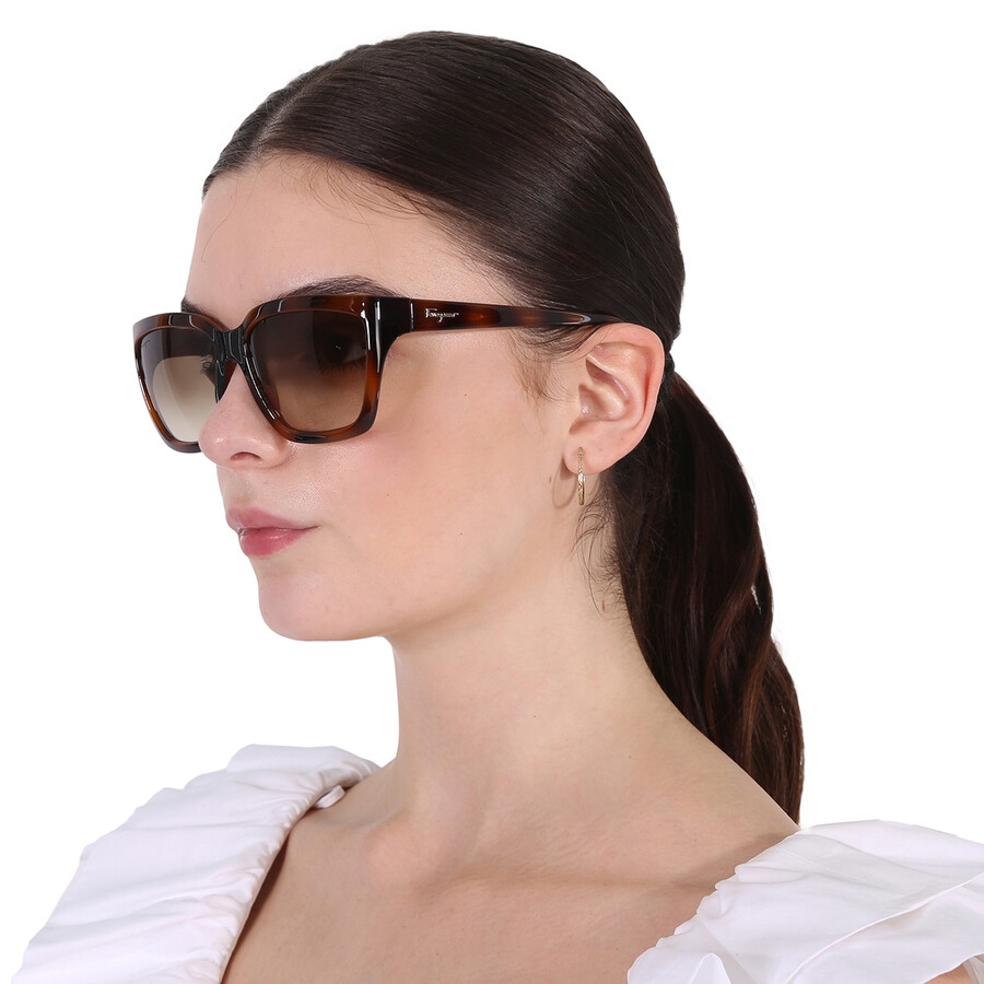 Ferragamo Grey Rectangular Ladies Sunglasses Sf1018s 214 59 In Grey / Tortoise