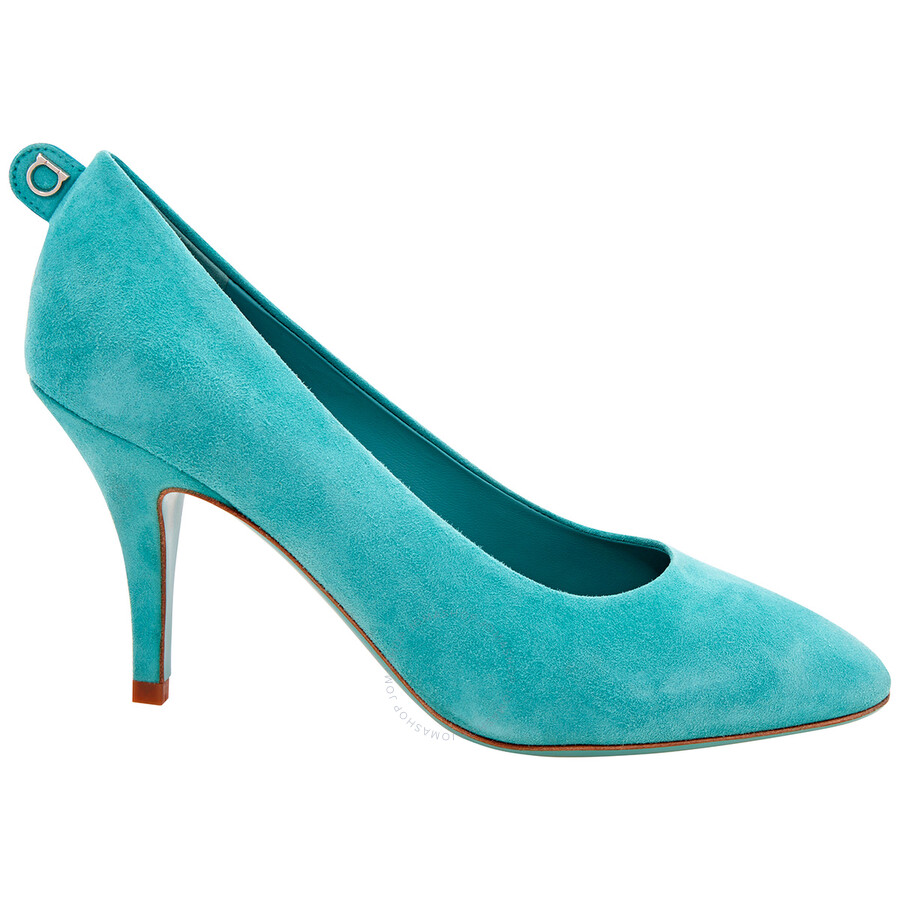 Shop Ferragamo Salvatore  Ladies Blue Suede Gancini Pumps