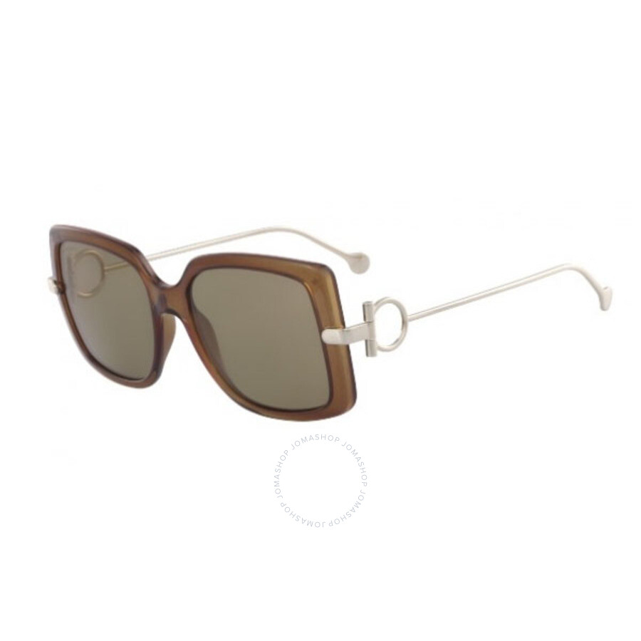 Ferragamo Salvatore  Brown Square Ladies Sunglasses Sf913s 210 55 In Brown