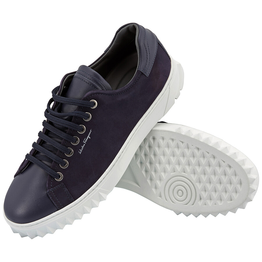 Ferragamo Salvatore Men's Cube Suede & Leather Low-top Sneakers In Blue